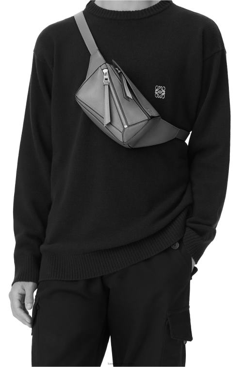 gris asfalto Riñonera mini puzzle de piel de becerro clásica Loewe R8J8Z570 hombres
