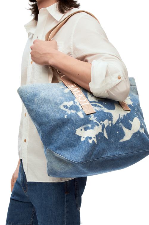 azul claro/naturaleza shopper plegable en denim Loewe R8J8Z67 hombres
