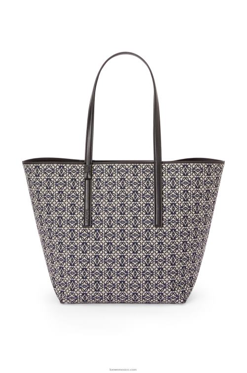 azul marino/negro Bolso shopper t de jacquard con anagrama y piel de becerro Loewe R8J8Z130 hombres