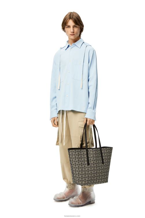azul marino/negro Bolso shopper t de jacquard con anagrama y piel de becerro Loewe R8J8Z130 hombres
