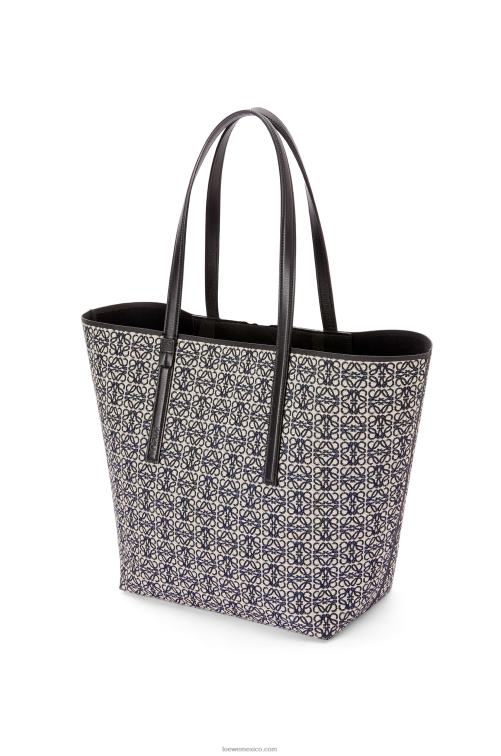azul marino/negro Bolso shopper t de jacquard con anagrama y piel de becerro Loewe R8J8Z130 hombres