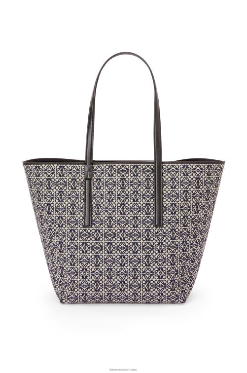 azul marino/negro Bolso shopper t de jacquard con anagrama y piel de becerro Loewe R8J8Z130 hombres