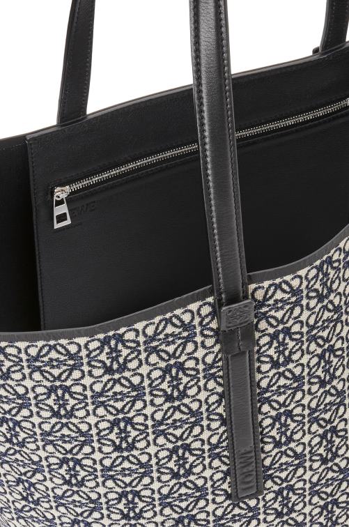 azul marino/negro Bolso shopper t de jacquard con anagrama y piel de becerro Loewe R8J8Z130 hombres