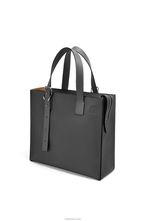 negro bolso tote con cremallera y hebilla de suave piel de becerro granulada Loewe R8J8Z179 hombres