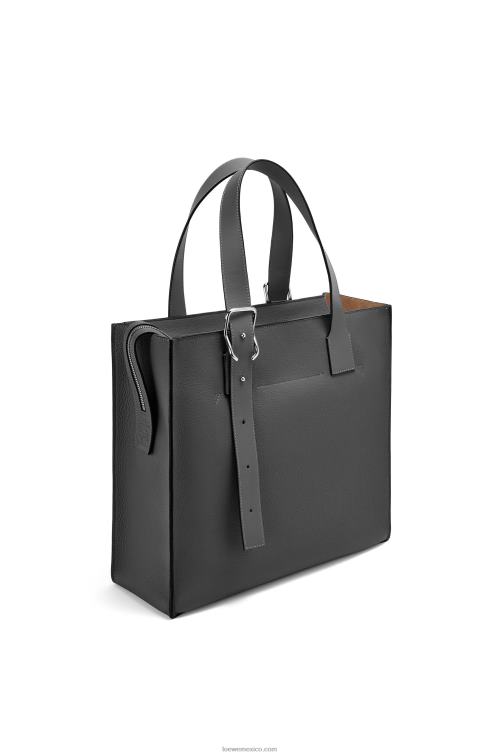 negro bolso tote con cremallera y hebilla de suave piel de becerro granulada Loewe R8J8Z179 hombres