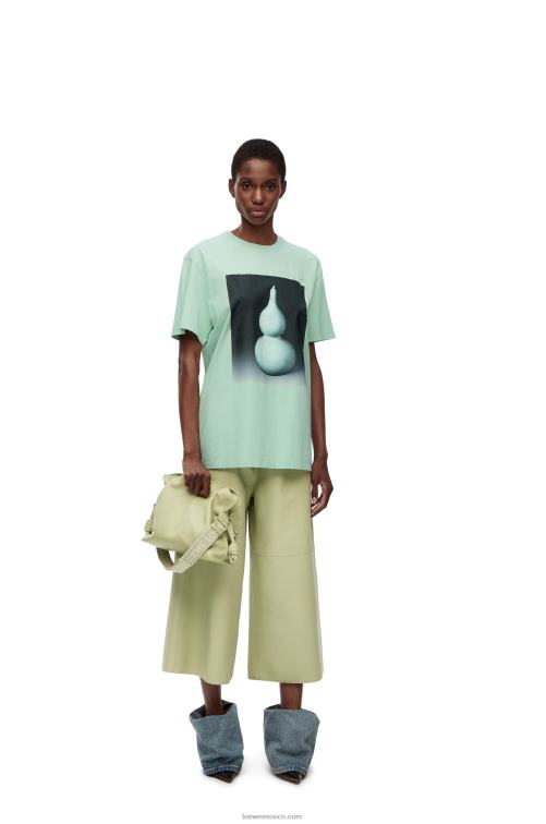 Verde pálido camiseta de algodón con estampado de cerámica Loewe R8J8Z820 hombres