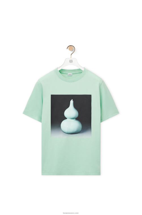Verde pálido camiseta de algodón con estampado de cerámica Loewe R8J8Z820 hombres