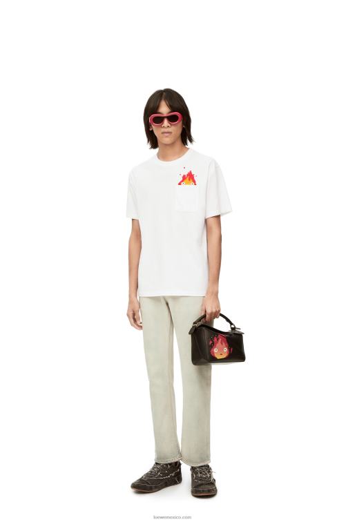 blanco camiseta con bolsillo calcifer de algodón Loewe R8J8Z828 hombres