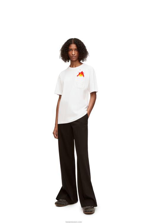 blanco camiseta con bolsillo calcifer de algodón Loewe R8J8Z828 hombres