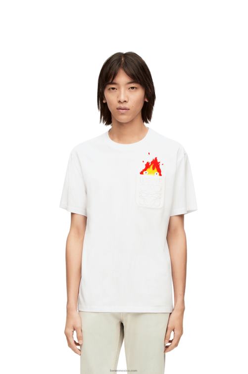 blanco camiseta con bolsillo calcifer de algodón Loewe R8J8Z828 hombres