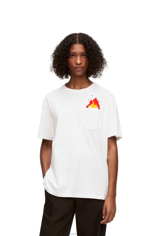 blanco camiseta con bolsillo calcifer de algodón Loewe R8J8Z828 hombres