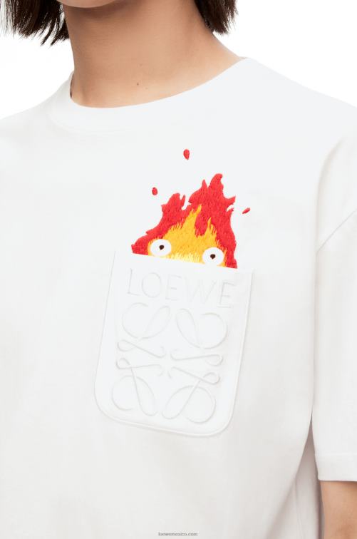 blanco camiseta con bolsillo calcifer de algodón Loewe R8J8Z828 hombres