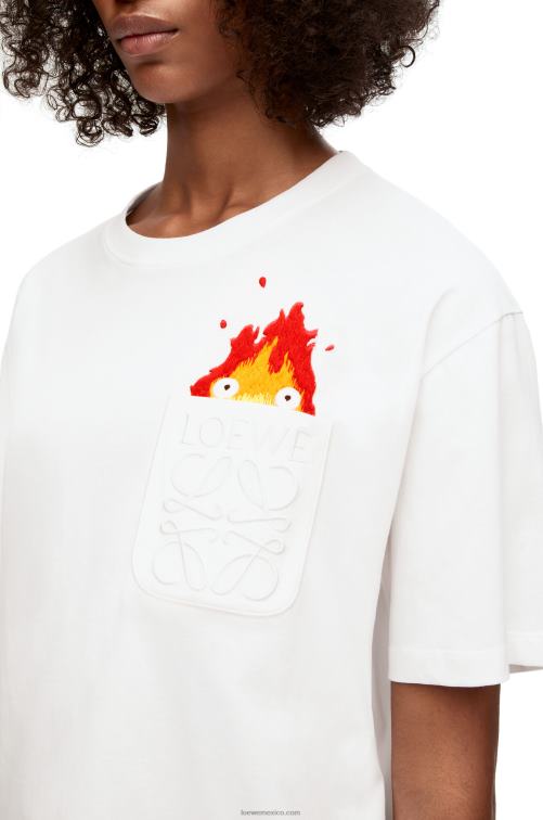 blanco camiseta con bolsillo calcifer de algodón Loewe R8J8Z828 hombres