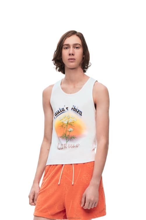blanco/multicolor camiseta sin mangas hinojo de algodón Loewe R8J8Z782 hombres