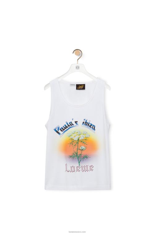 blanco/multicolor camiseta sin mangas hinojo de algodón Loewe R8J8Z782 hombres