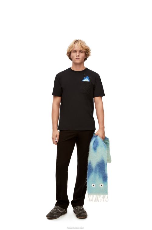 negro camiseta con bolsillo calcifer de algodón Loewe R8J8Z829 hombres