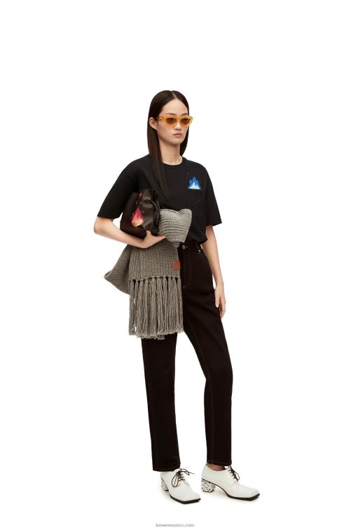 negro camiseta con bolsillo calcifer de algodón Loewe R8J8Z829 hombres