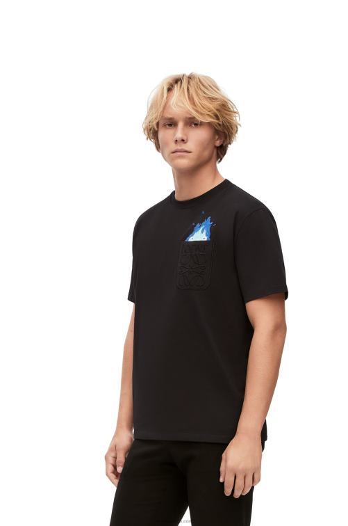 negro camiseta con bolsillo calcifer de algodón Loewe R8J8Z829 hombres