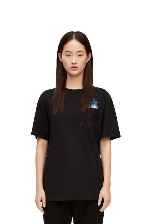 negro camiseta con bolsillo calcifer de algodón Loewe R8J8Z829 hombres
