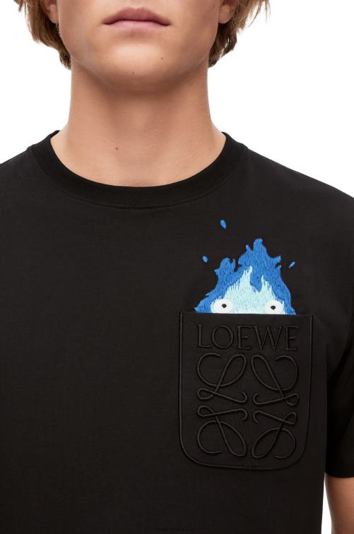 negro camiseta con bolsillo calcifer de algodón Loewe R8J8Z829 hombres