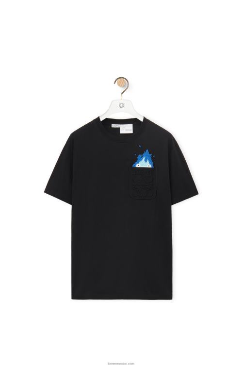 negro camiseta con bolsillo calcifer de algodón Loewe R8J8Z829 hombres