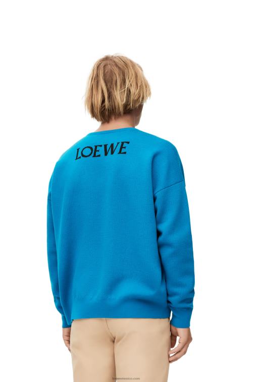 azul cerúleo jersey de lana con cabeza de nabo Loewe R8J8Z1026 hombres