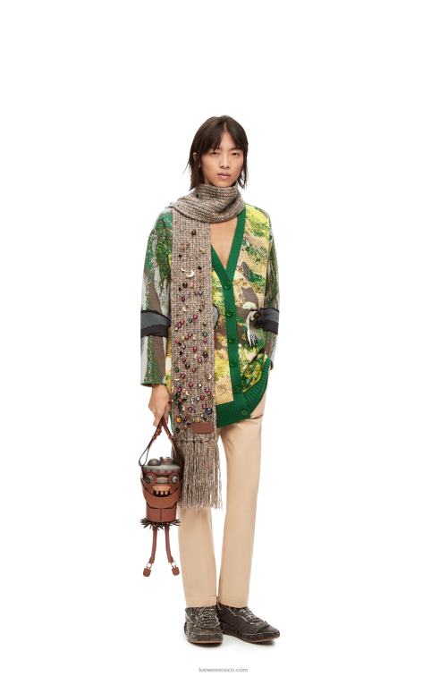 verde/multicolor cárdigan con cabeza de nabo en lana Loewe R8J8Z1029 hombres