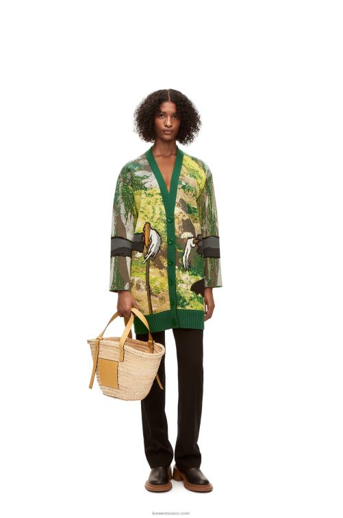 verde/multicolor cárdigan con cabeza de nabo en lana Loewe R8J8Z1029 hombres