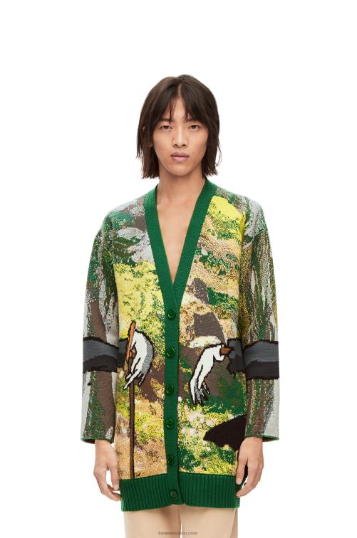 verde/multicolor cárdigan con cabeza de nabo en lana Loewe R8J8Z1029 hombres