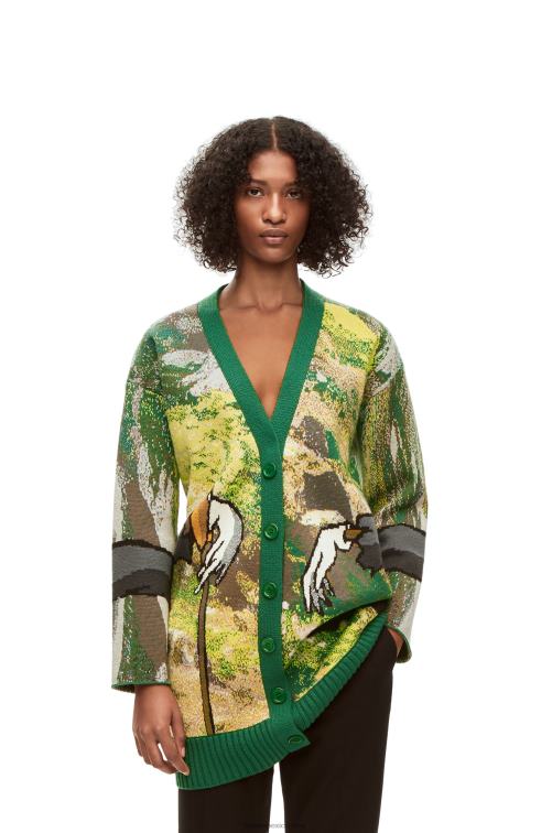 verde/multicolor cárdigan con cabeza de nabo en lana Loewe R8J8Z1029 hombres