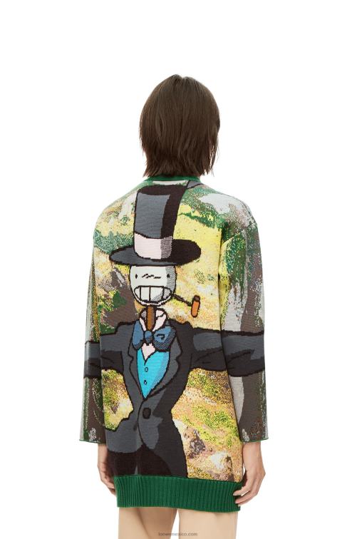 verde/multicolor cárdigan con cabeza de nabo en lana Loewe R8J8Z1029 hombres