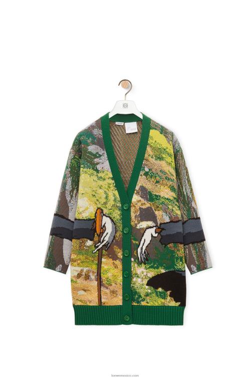 verde/multicolor cárdigan con cabeza de nabo en lana Loewe R8J8Z1029 hombres