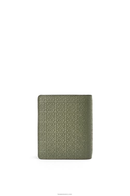 aguacate verde cartera con cremallera repeat compact de piel de becerro de seda grabada Loewe R8J8Z1278 mujer