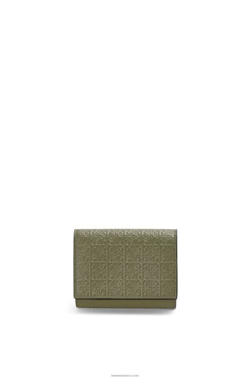 aguacate verde cartera triple repeat de piel de becerro de seda grabada Loewe R8J8Z1277 mujer
