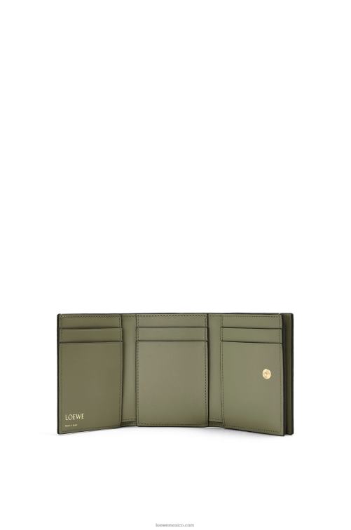 aguacate verde cartera triple repeat de piel de becerro de seda grabada Loewe R8J8Z1277 mujer