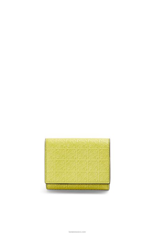 amarillo lima cartera triple repeat de piel de becerro de seda grabada Loewe R8J8Z1317 mujer