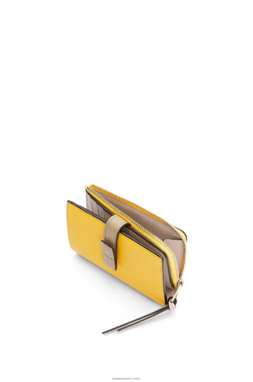 amarillo/verde arcilla cartera plegable fina con cremallera de piel de becerro granulada suave Loewe R8J8Z1283 mujer