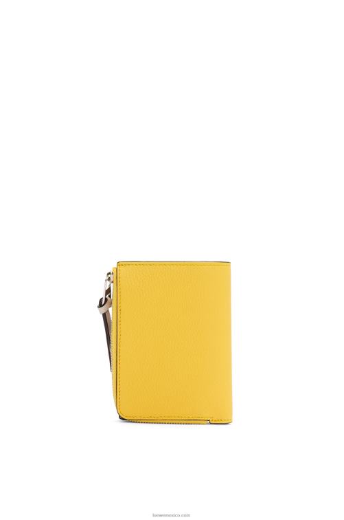 amarillo/verde arcilla cartera plegable fina con cremallera de piel de becerro granulada suave Loewe R8J8Z1283 mujer