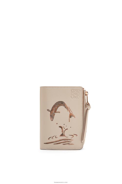 avena ligera Cartera fina Fish con cremallera en piel de becerro clásica Loewe R8J8Z1302 mujer