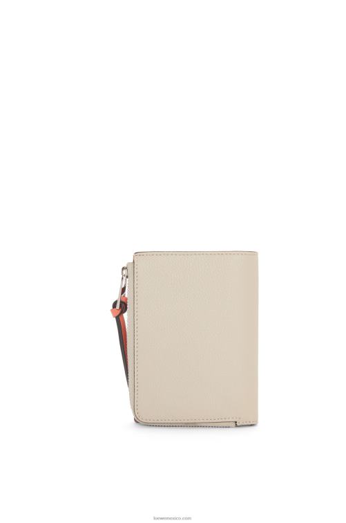 avena ligera/miel cartera plegable fina con cremallera de piel de becerro granulada suave Loewe R8J8Z1220 mujer