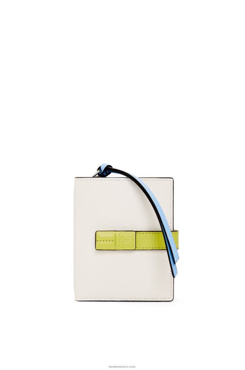 blanco suave/amarillo lima cartera compacta con cremallera de suave piel de becerro granulada Loewe R8J8Z1229 mujer
