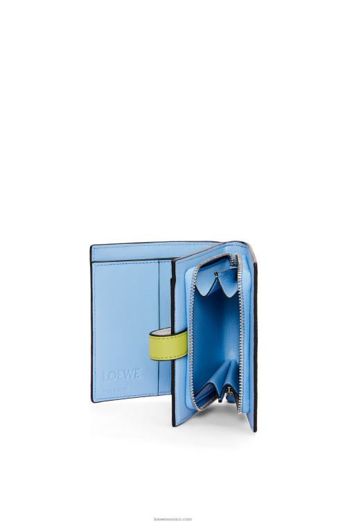 blanco suave/amarillo lima cartera compacta con cremallera de suave piel de becerro granulada Loewe R8J8Z1229 mujer