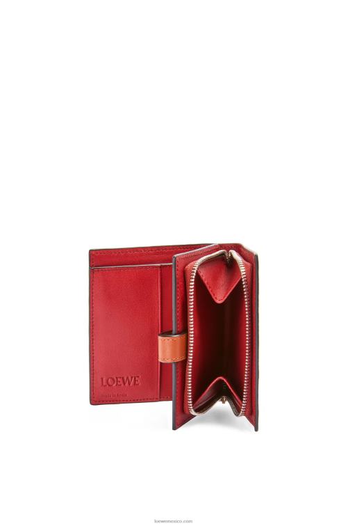 caramelo claro/pacana cartera compacta con cremallera de suave piel de becerro granulada Loewe R8J8Z1257 mujer