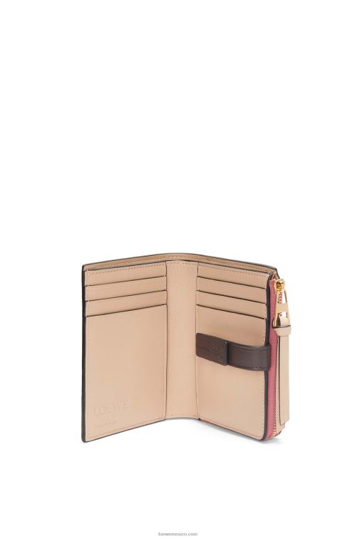 ciruela/chocolate cartera plegable fina con cremallera de piel de becerro granulada suave Loewe R8J8Z1242 mujer
