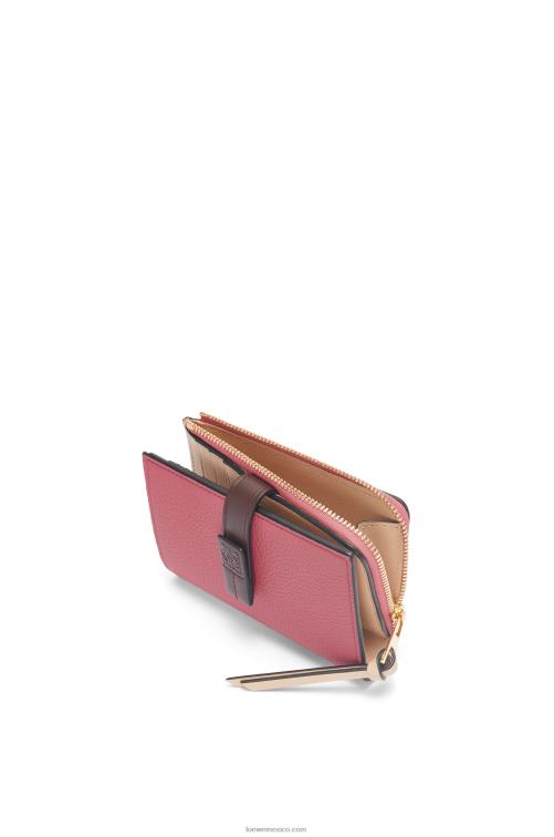 ciruela/chocolate cartera plegable fina con cremallera de piel de becerro granulada suave Loewe R8J8Z1242 mujer