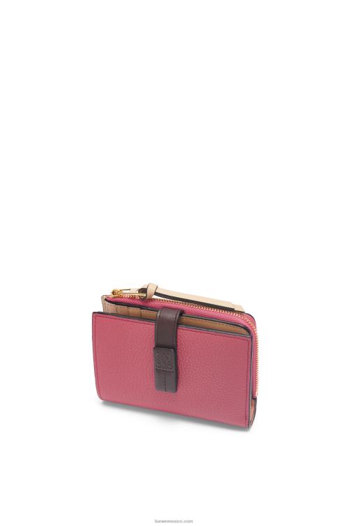 ciruela/chocolate cartera plegable fina con cremallera de piel de becerro granulada suave Loewe R8J8Z1242 mujer