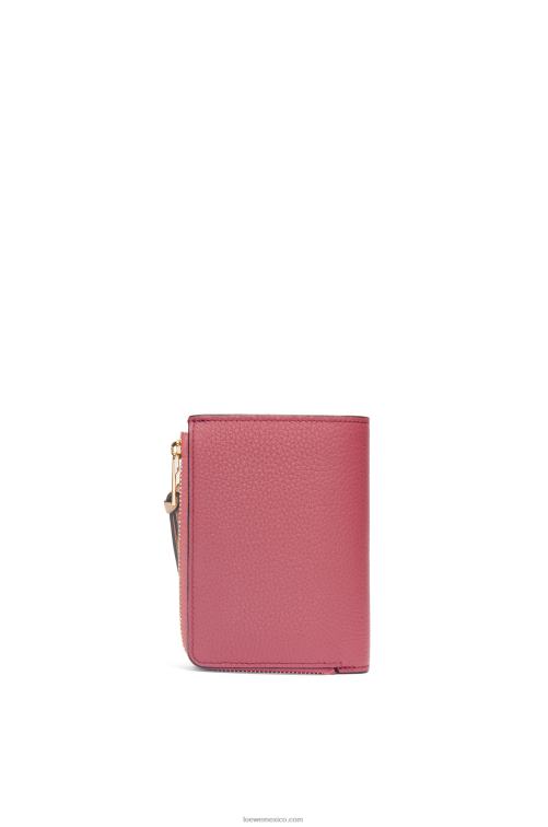 ciruela/chocolate cartera plegable fina con cremallera de piel de becerro granulada suave Loewe R8J8Z1242 mujer