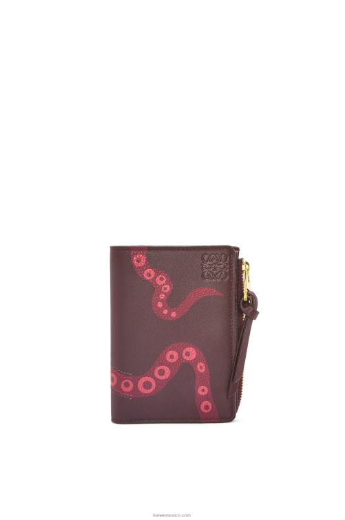 ciruela pasa Cartera fina Octopus de piel de becerro clásica con cremallera Loewe R8J8Z1303 mujer