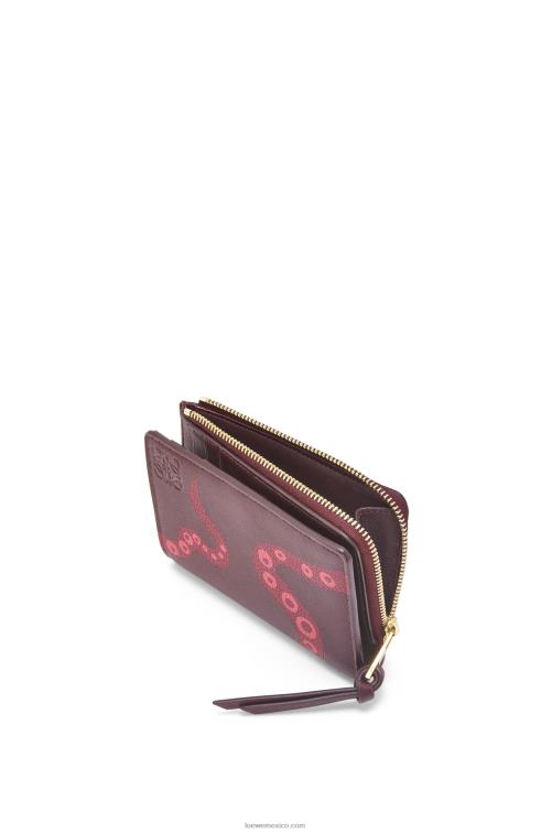 ciruela pasa Cartera fina Octopus de piel de becerro clásica con cremallera Loewe R8J8Z1303 mujer