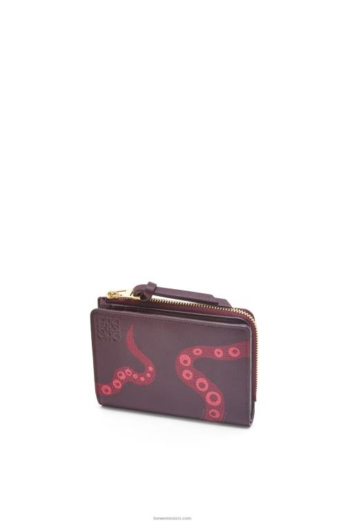 ciruela pasa Cartera fina Octopus de piel de becerro clásica con cremallera Loewe R8J8Z1303 mujer